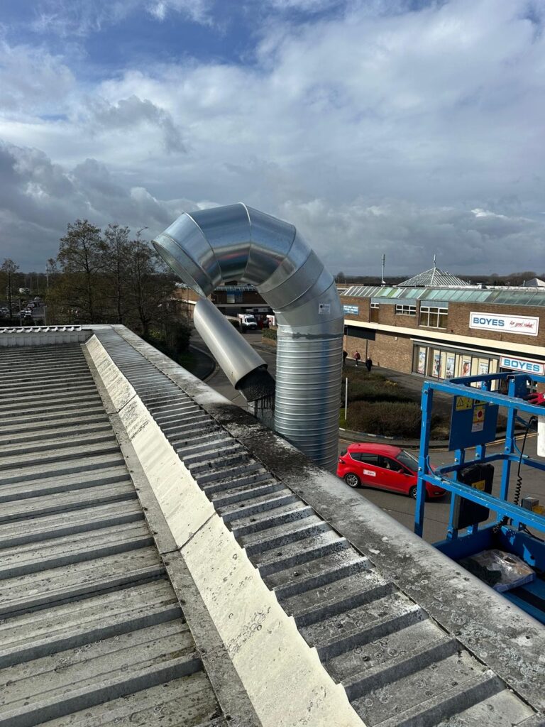 Pazzo Gelato Ductwork 1 roof view of external ductwork and termination cowl